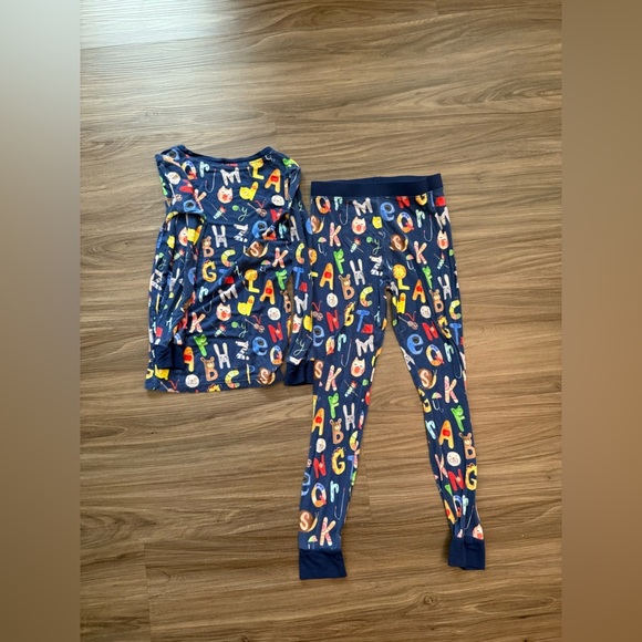 Little Sleepies Bamboo Blue Alphabet Kids Long Sleeve Pajama Set size 5/6 - Picture 2 of 8